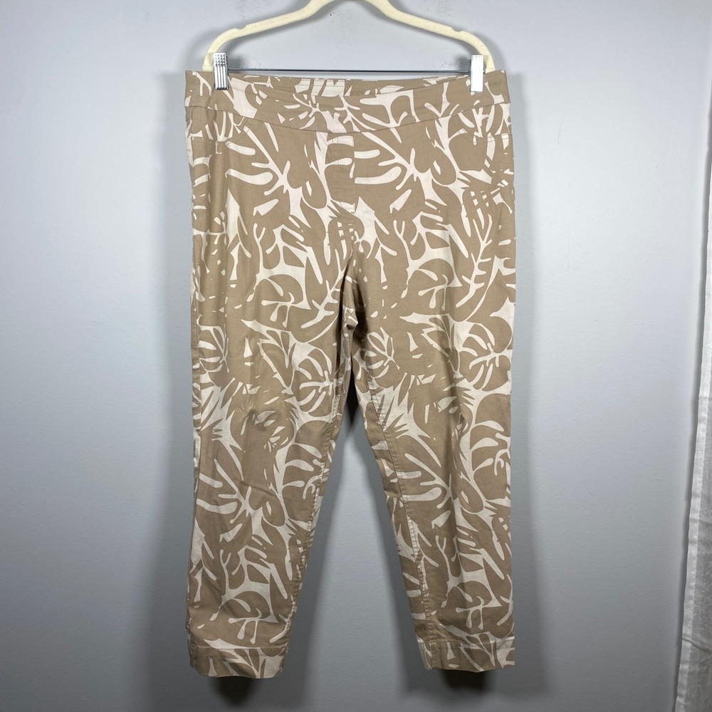 Soft‎ Surroundings Pants Womens PXL Tan Tropical Monstera Leaf Pull On Cropped